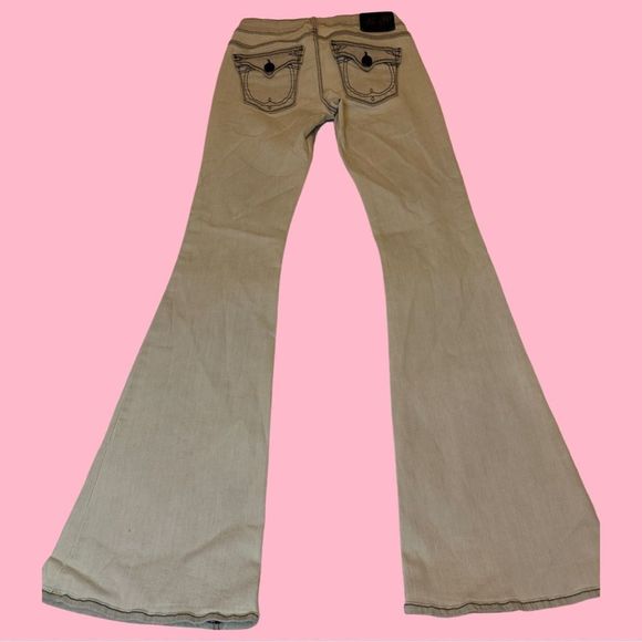 True Religion women's jeans Flare wide leg low rise size 26 western style cream - Picture 1 of 16